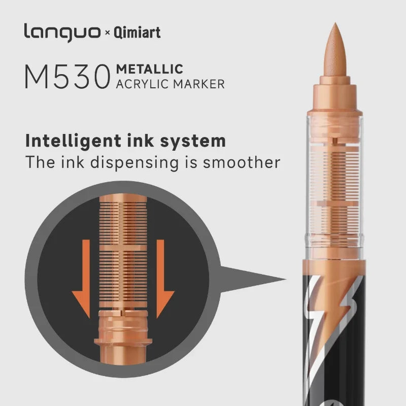 Languo 48 Colors Metallic Acrylic Marker Pen Set, Brush Tip,For Student DIY Graffiti Hand Drawn Paint Pens Stationery Qme