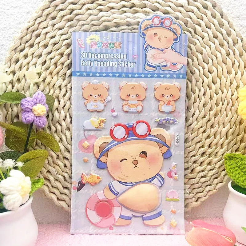 1PC Lovely Animal 3D Stereo Tummy Press Fun Stress Relief Sticker,Rabbit Panda for DIY Craft,Scrapbook,Phone Case Decor Qme 8