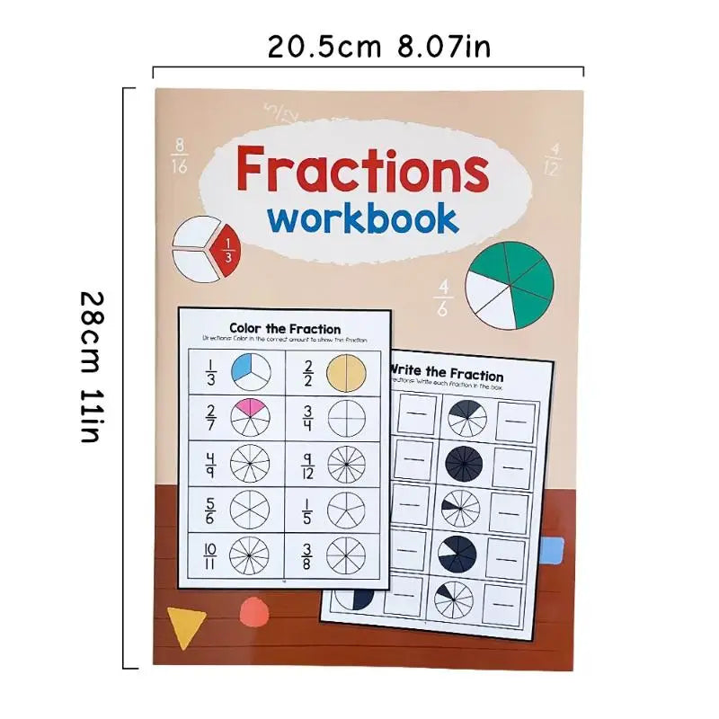 Montessori Fractions Workbook Arithmetic Learning Teaching Aids Grade Qme