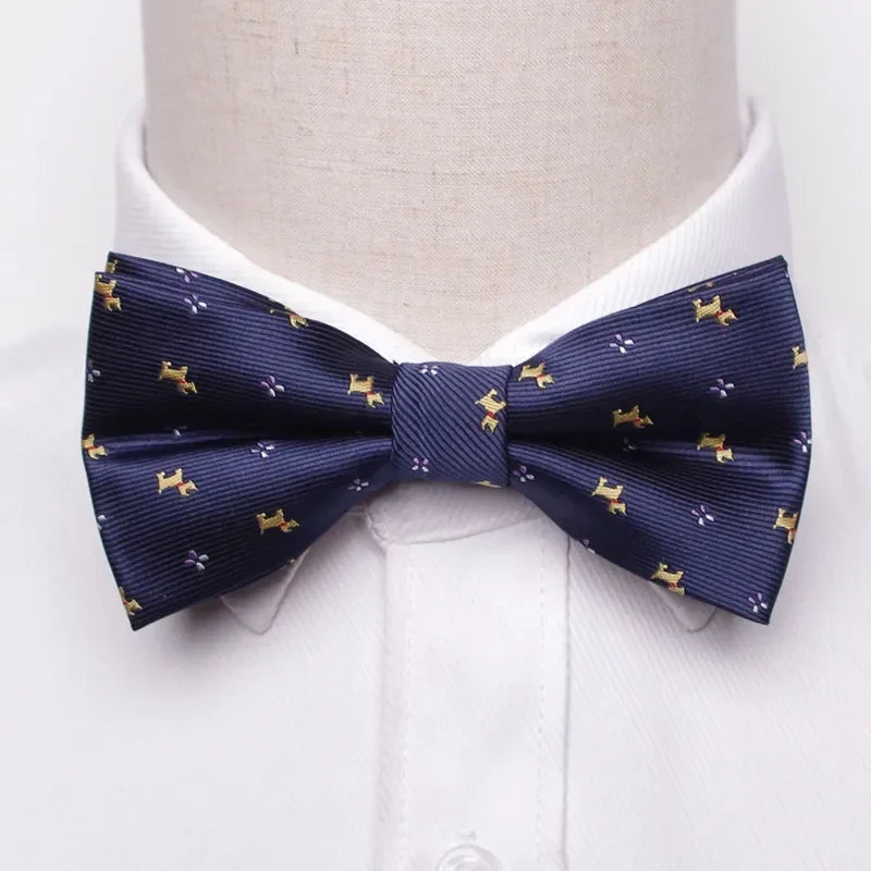 Classic Black Men Bow Ties Fashion Polyester Bowtie Woven Dot Checked Stripped Butterfly Wedding Dress Mens Formal Dog Butterfly Qme A17