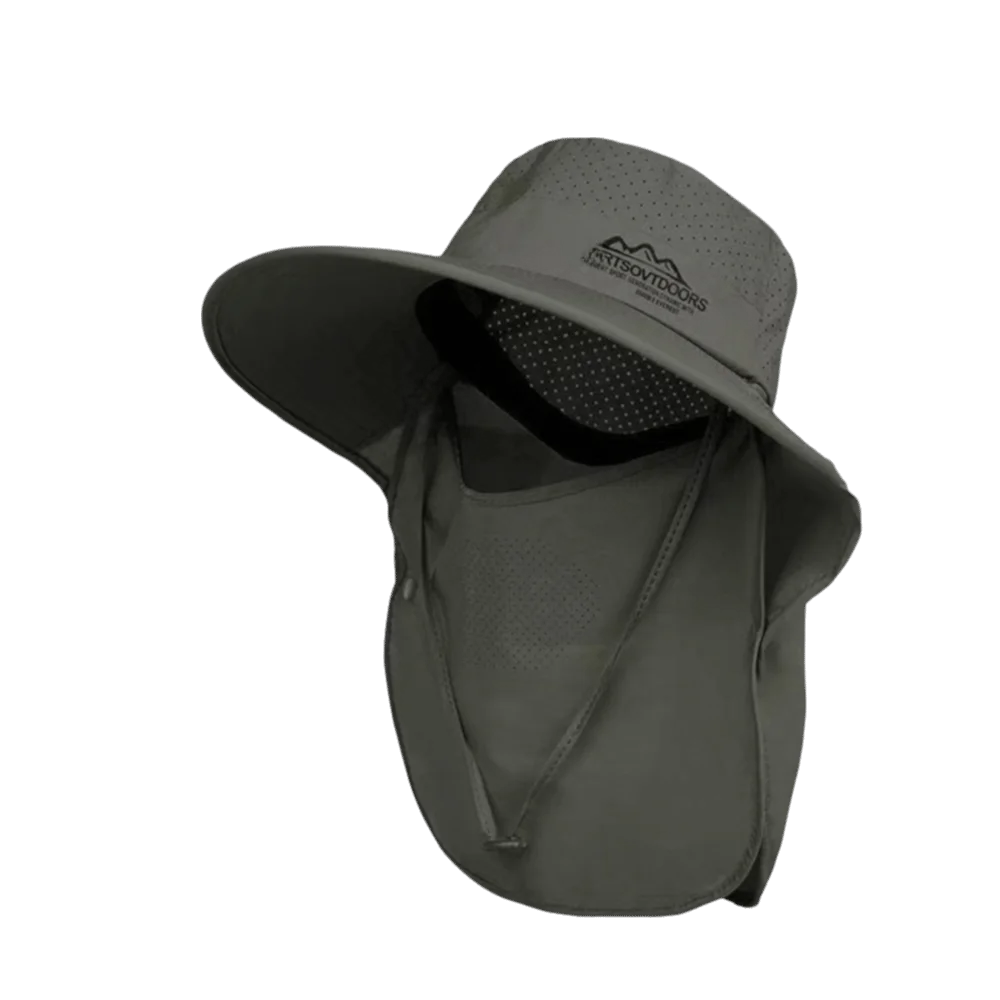 UV Protection Large Brimmed Sun Hat Breathable Face Shield Neck Flap Fisherman Hat Waterproof Polyester Outdoor Bucket Hat Qme Deep Green