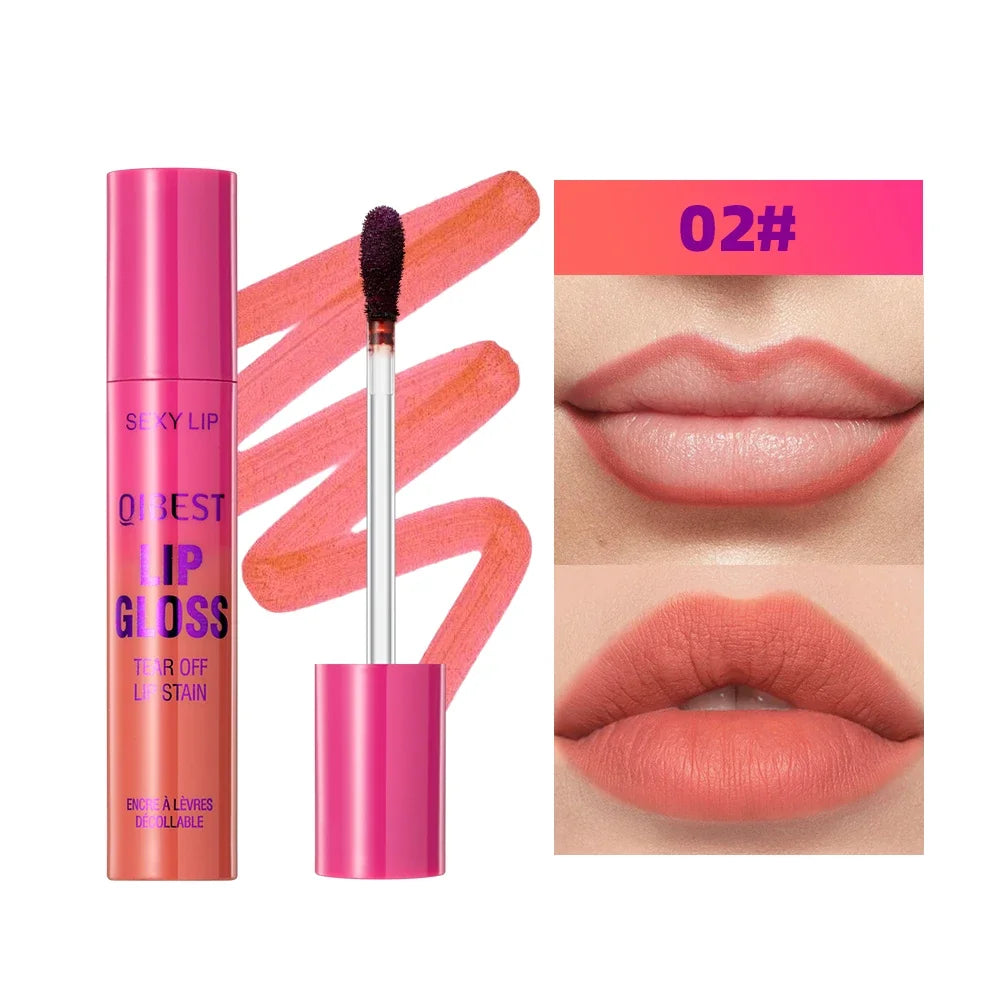 QIBEST Lip Liner Peel Off Tattoo Lipgloss Waterproof Lasting Lip Tint Red Brown Not Easy Fade Lip Stain Outline Contour Makeup Qme 02
