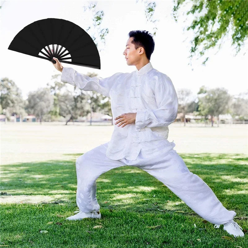 Vintage Black Chinese Folding Fans Kung Fu Fan Wedding Party DIY Qme