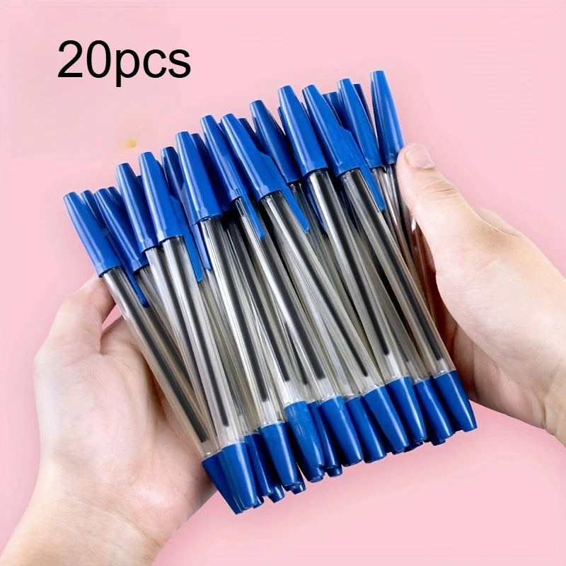 Quick Drying Black, Red, And Blue Ballpoint Pens - Polypropylene Ballpoint Pens With Adjustable Caps, Medium Tip, Smooth Writing Qme Blue 20pcs