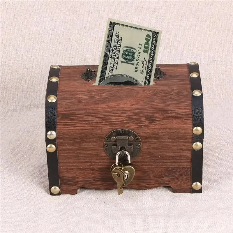 Treasure Chest With Lock Vintage Treasure Storage Box Piggy Bank Organizer Saving Box Case With Lock For Home Retro Decoration Qme