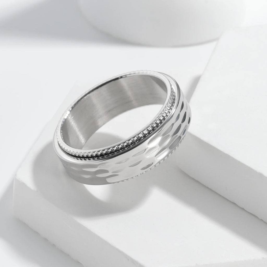 Hip Hop Anti Stress Anxiety Fidget Spinner Couple Rings For Lovers Rotating Stainless Steel Wedding Band Knuckle Ring Jewelry Qme