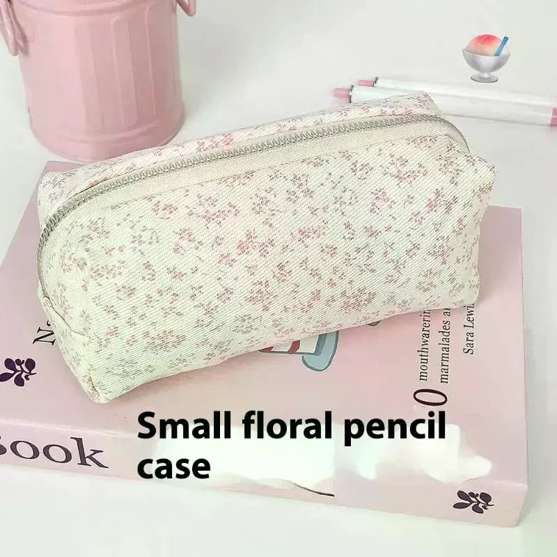 Large Capacity Pencil Pouch Pink Small Floral Case Handheld Pen Bag Qme Default Title