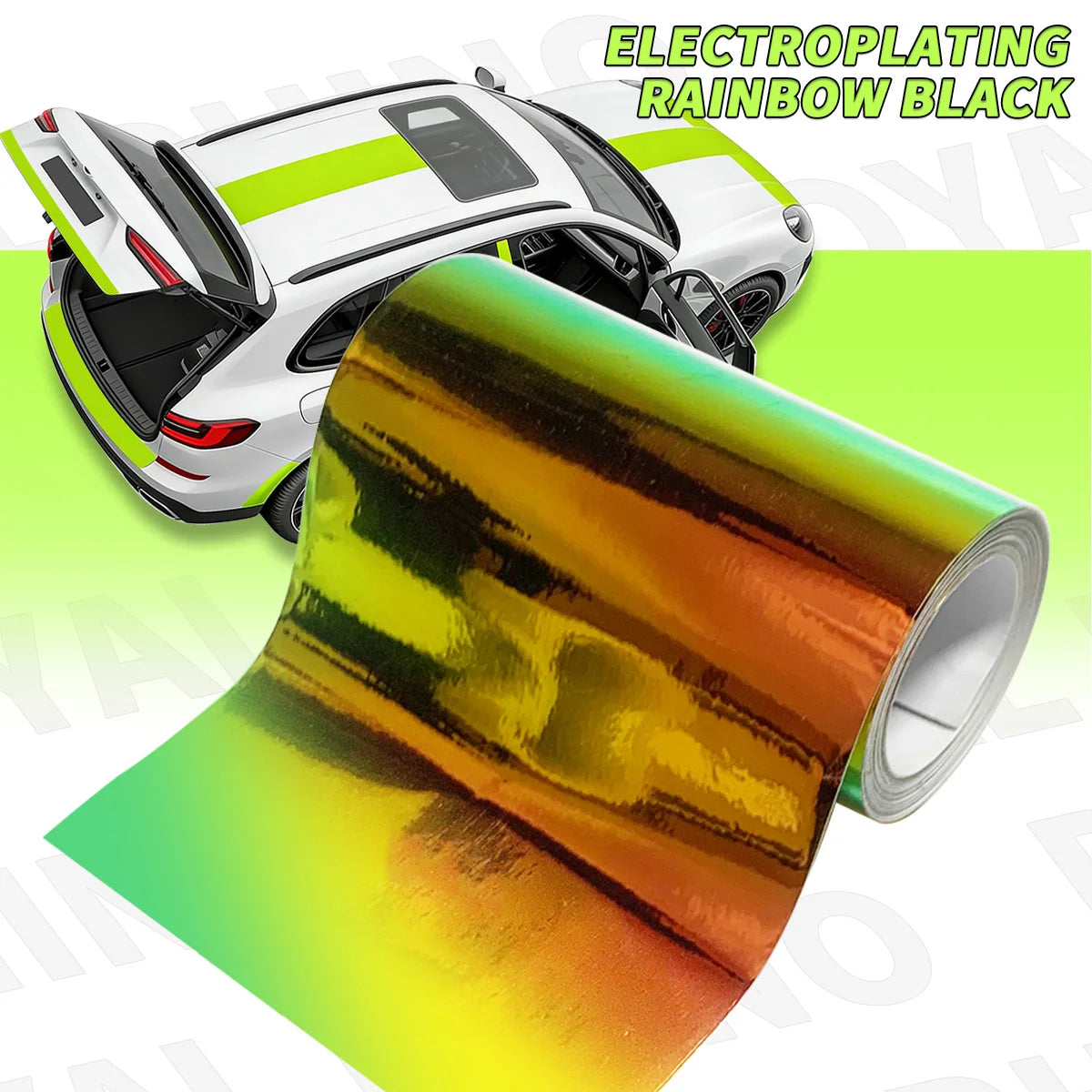 Glossy Colored Vinyl Sticker Self-Adhesive Waterproof White Black Pink Motorcycle Engine Hood Decal Car Design Decoration Qme RAINBOW BLACK 3m 10cm