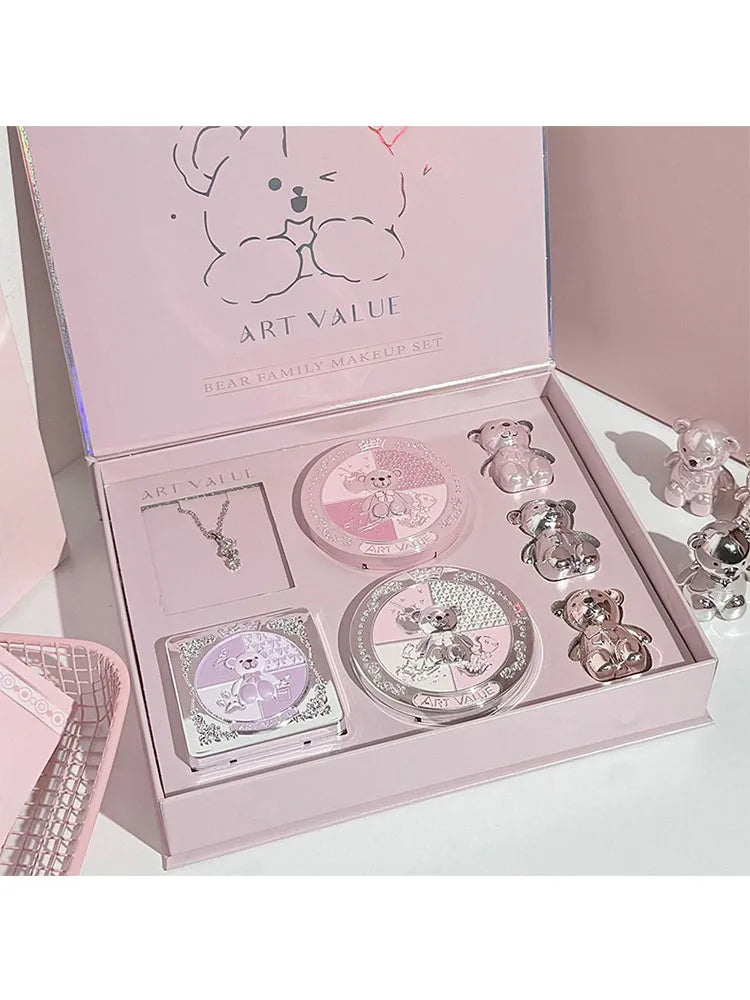 ART VALUE 7PC Makeup Sets Include 3 Colors Matte Lip Mud,1 Pressed Powder,1 Blush,1 Eyes Palette,1 Necklace Beauty Makeup Sets Qme Makeup Kits