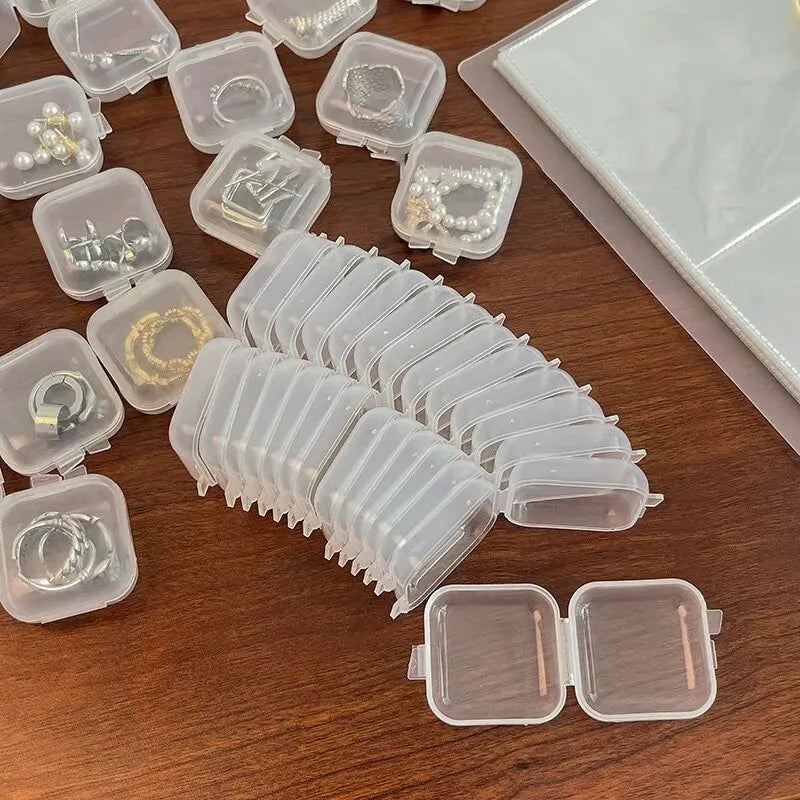 Mini Plastic Jewelry Storage Box Square Transparent Flip Portable Pill Container Jewelry Holder Packaging Earrings Display Case Qme