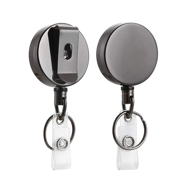 Rope Elastic Key Ring Retractable Metal Wire Keychain Pull Badge Reel Qme Black