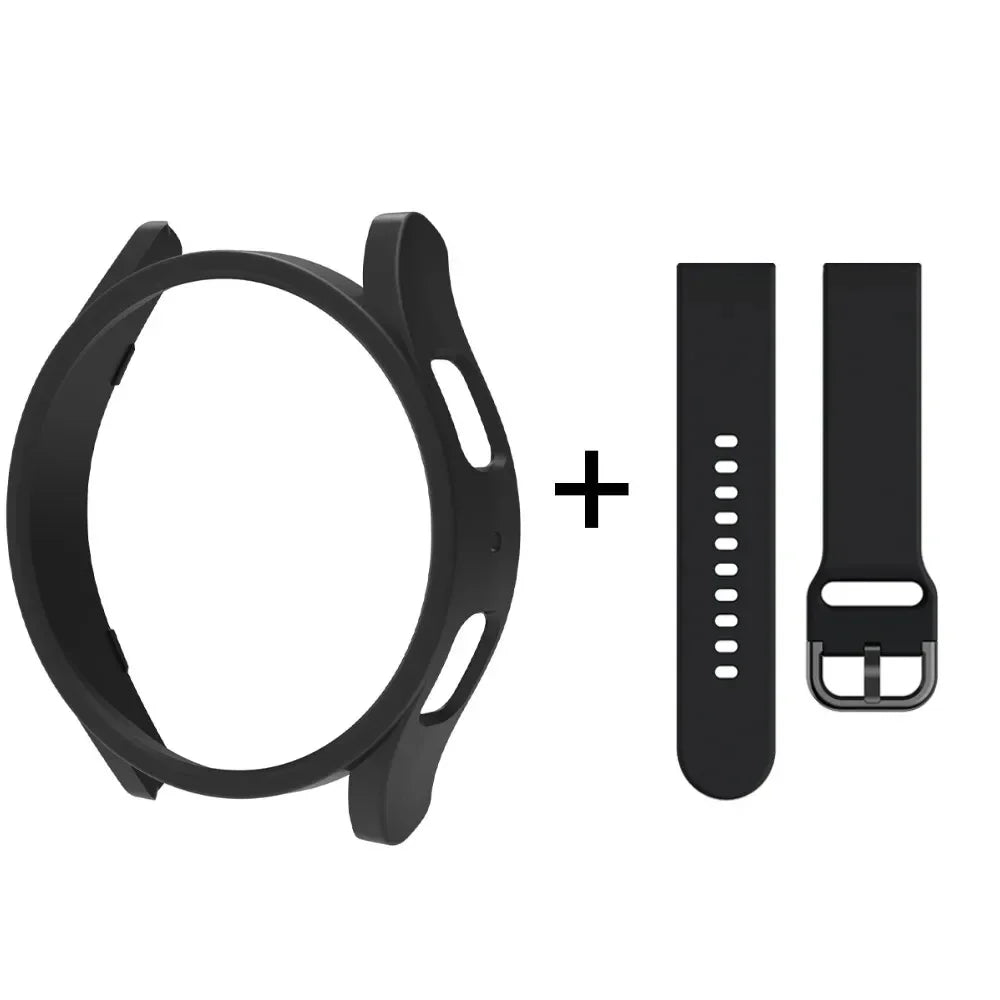 Strap+Case for Samsung Galaxy Watch 6/5/4 40mm 44mm PC Hollow Bumper for Galaxy Watch 4/6 Classic 42mm 46mm 43mm 47mm Band+Cover Qme