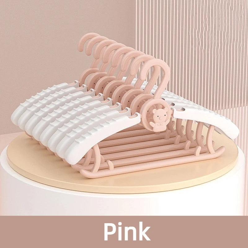 10PCS Baby Clothes Hangers Extendable Anti Slip Children's Clothing Hanger Adjustable Drying Rack For Kids Wardrobe Storage Qme 10Pcs Pink