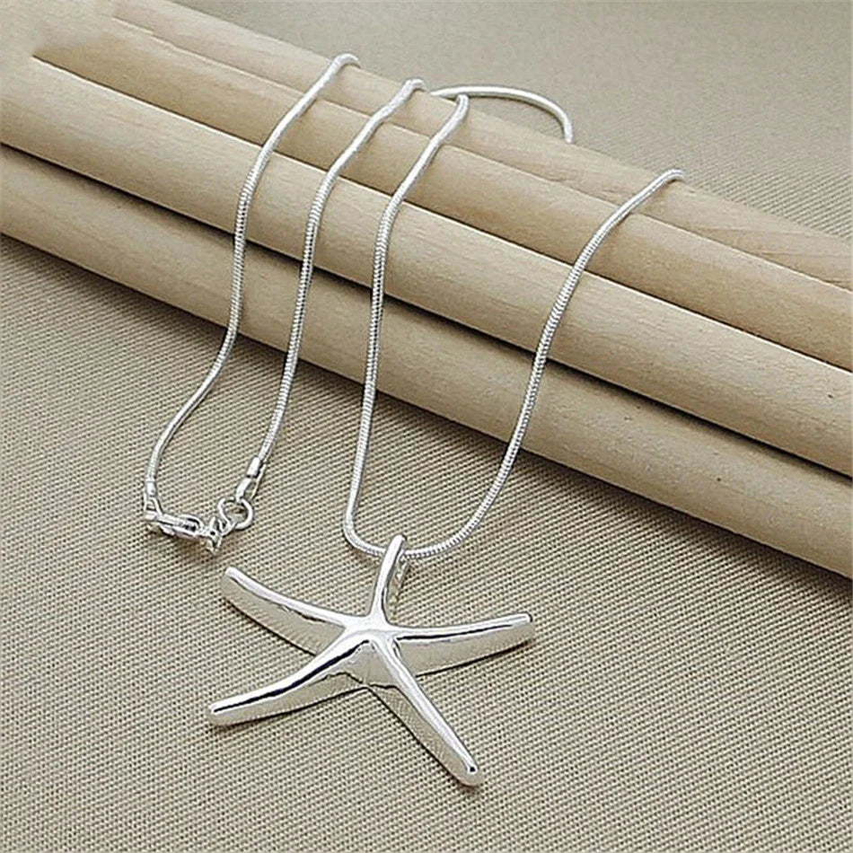 Cute Nice 40-75cm 925 Sterling Silver Charms Necklace Star Starfish Jewelry Fashion Cute Chain Women Lady Wedding Qme