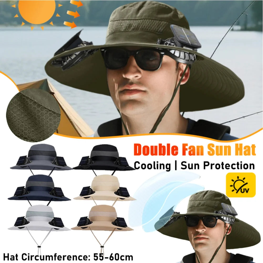 For Outdoor Camping Fishing Hiking Sunscreen Fisherman Hat Solar Fan Cap Portable Solar Charging Cap with Fan Suitable Qme