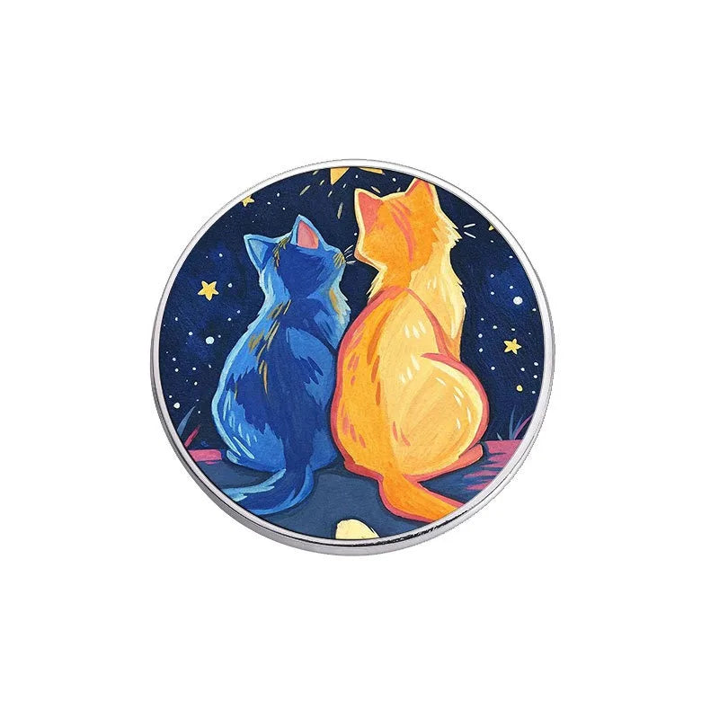 Cute Cartoon Starry Sky Cat Enamel Pin Lovely Galaxy Kitten Metal Brooch For Bag Clothes Decor Collection Holiday Small Gifts Qme style2-circle