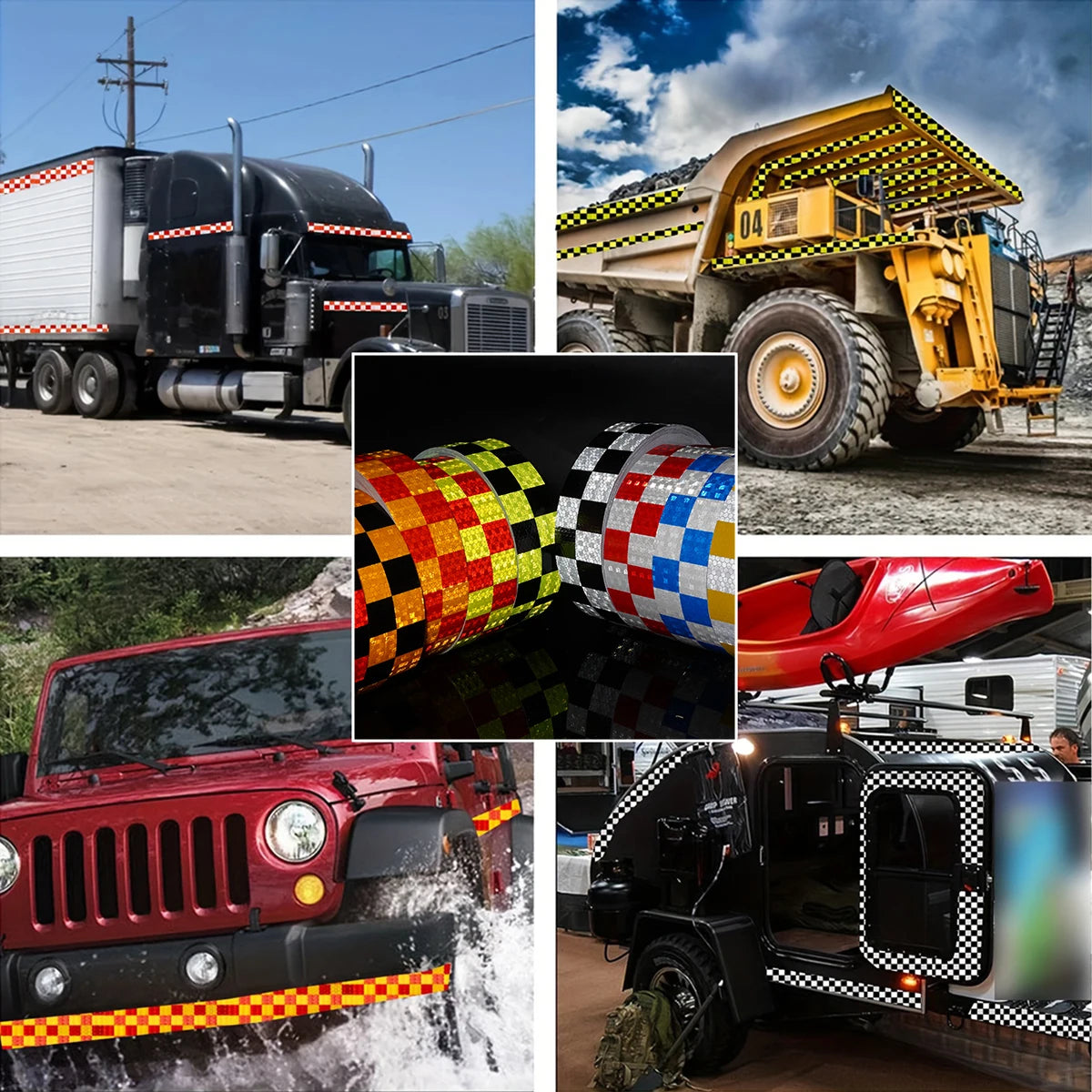 Reflective Sticker Square Grid Checkered Pattern Reflector Tape Red Yellow Fluorescent White Reflect Film For Truck Car Road Qme