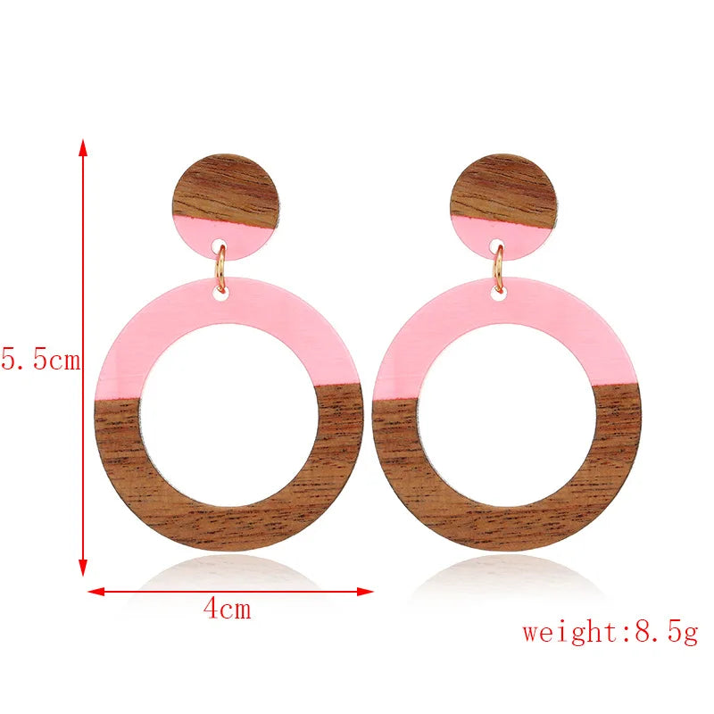 New Personalized Wood Splicing Resin Earrings Simple Round Hollow Dangle Earrings Best Party Wedding Anniversary Jewelry Gift Qme