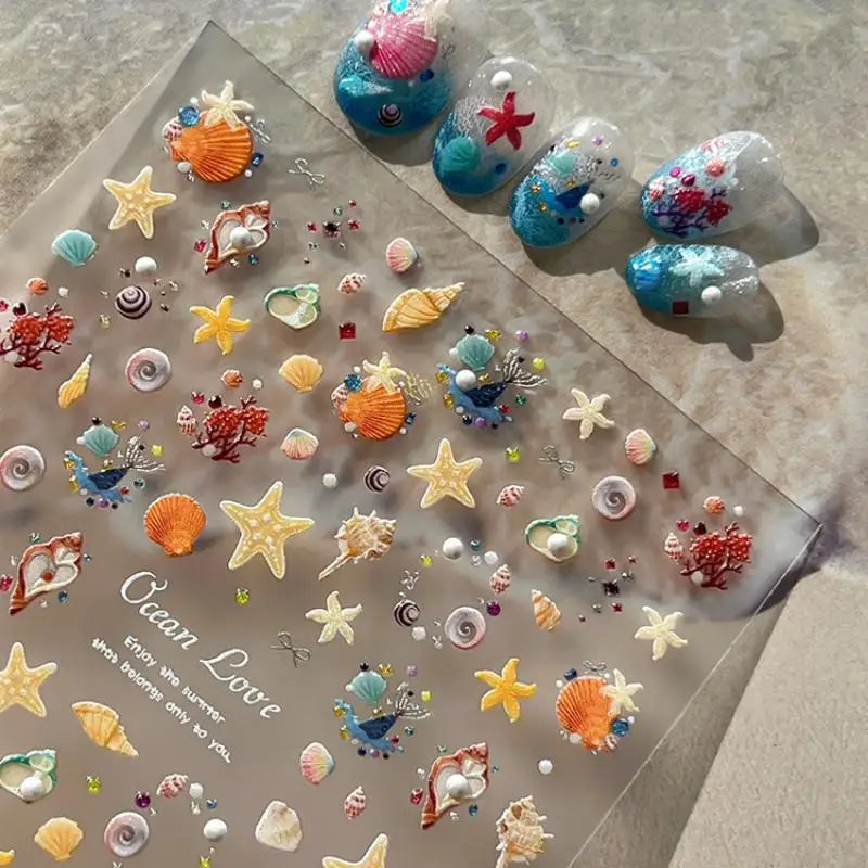 Relief Shell Starfish Nail Stickers Cute Decorative Nails DIY 3D Self Qme