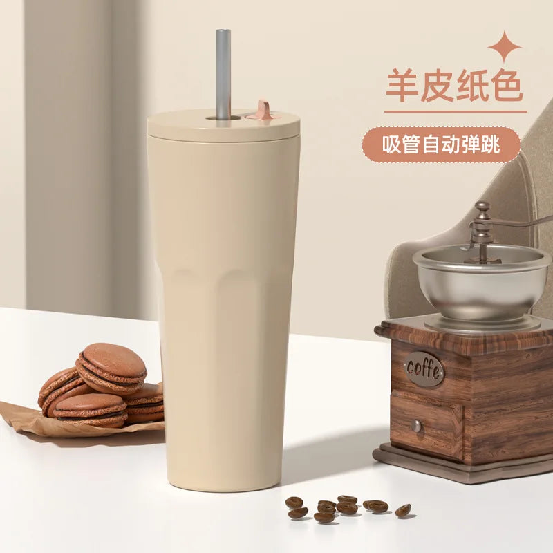 Gradient Automatic Pop-up Straw Coffee Wkij Cup Qme Light Yellow 700ml