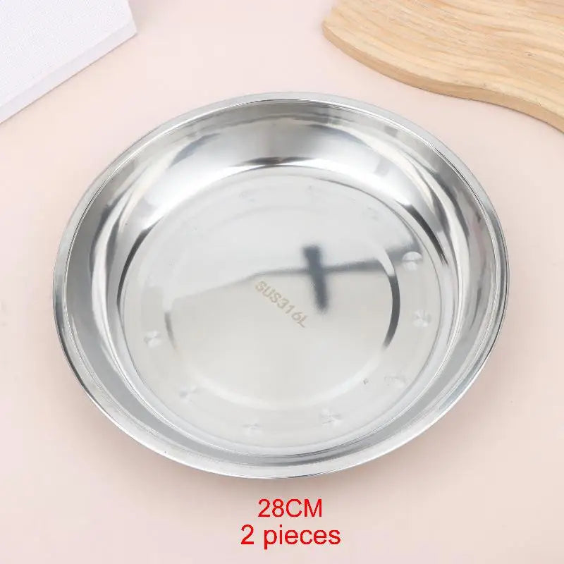 Thickened Stainless Steel Round Plates Polished Shallow Dinner Qme 28CM 2pieces