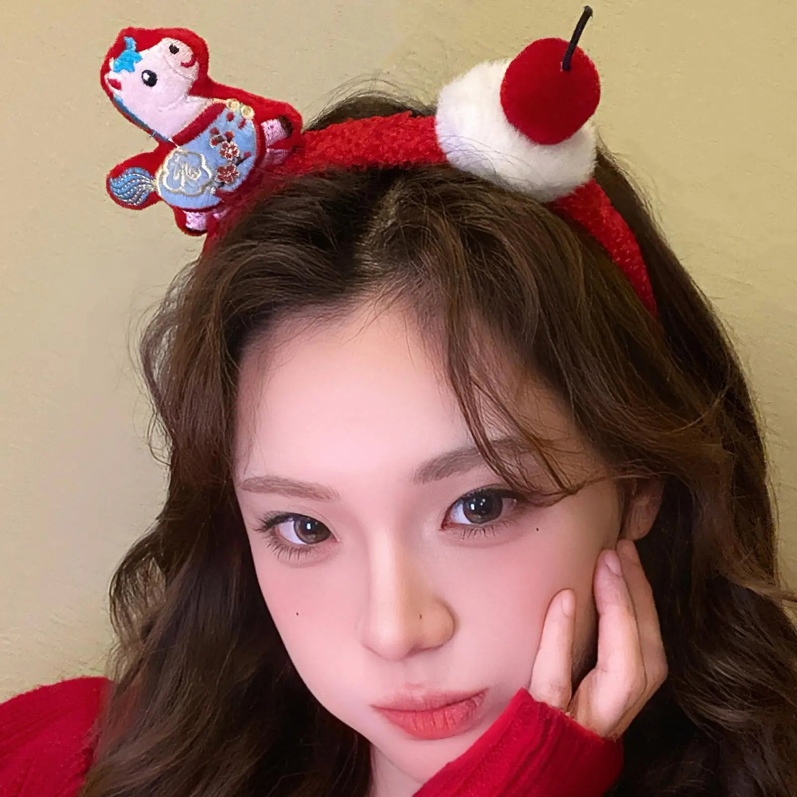 Funny Cartoon Horse Headband New Year Headband Plush Pony Mascot Hair Hoop Plush Fortune Hairband Spring Festival Headband Qme