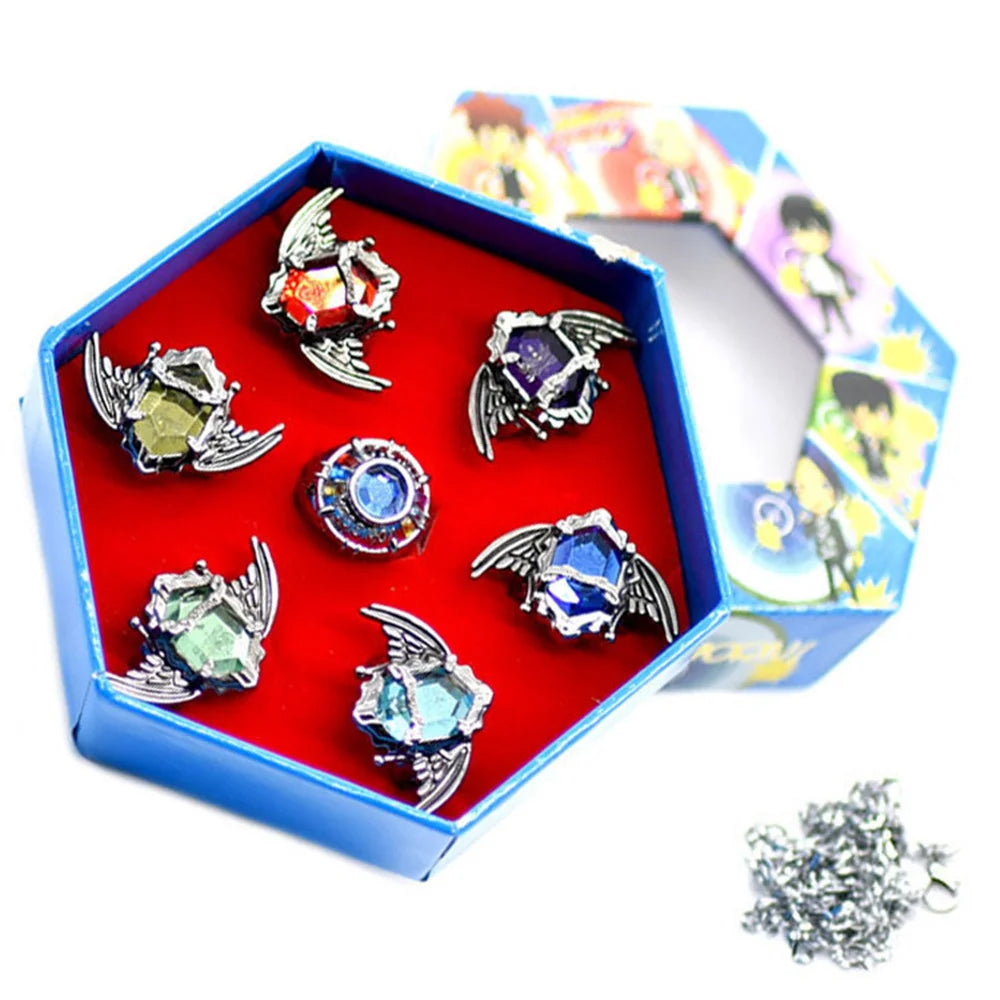 HITMAN REBORN Animation Penggli Simon Marey Hell Ring 7-Piece Gift Box Set 10th Generation Penggeli Anime Peripheral Qme Wings 7pcs 9