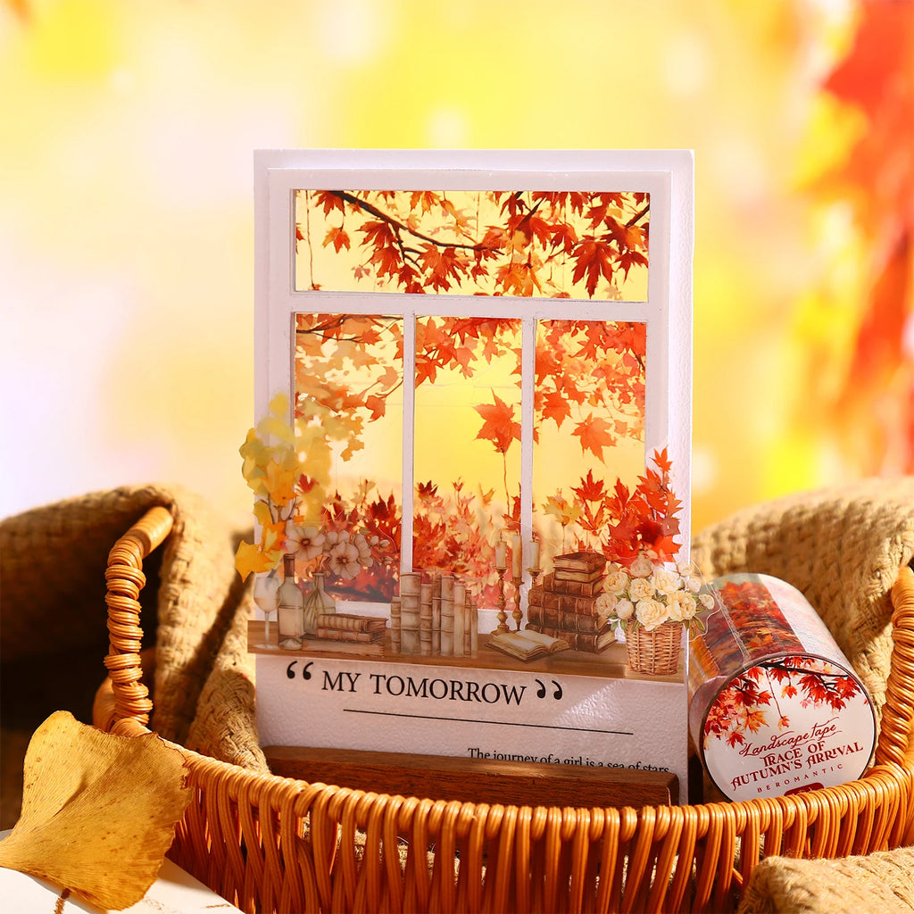 1 Roll Autumn Fall Leaves Pattern Tape for DIY Scrapbook Journal, Phone Case Decoration, Gift Wrapping & Craft Collage Qme