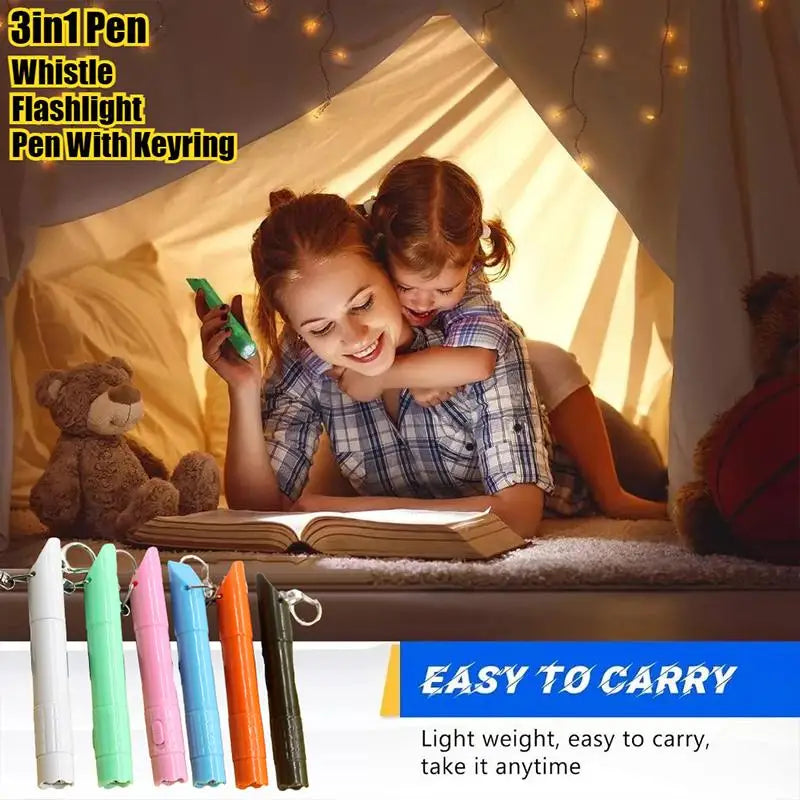 3in1 Ball Pen Whistle LED Flashlight Keychain Emergency Multi Qme