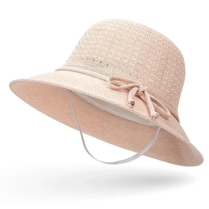 Women Summer Fashion Braided Beach Sun Hat Solid Sunshade Lady Visor Qme light pink