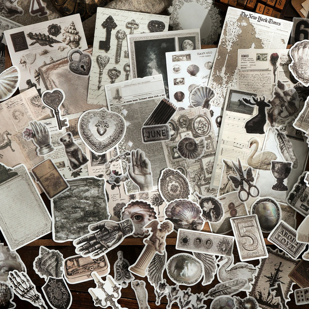 TIANZI Vintage Painting Accessories Stickers Pack Tie Bag Material for Comic Exhibitions DIY Decorations Background Art Supplies Qme