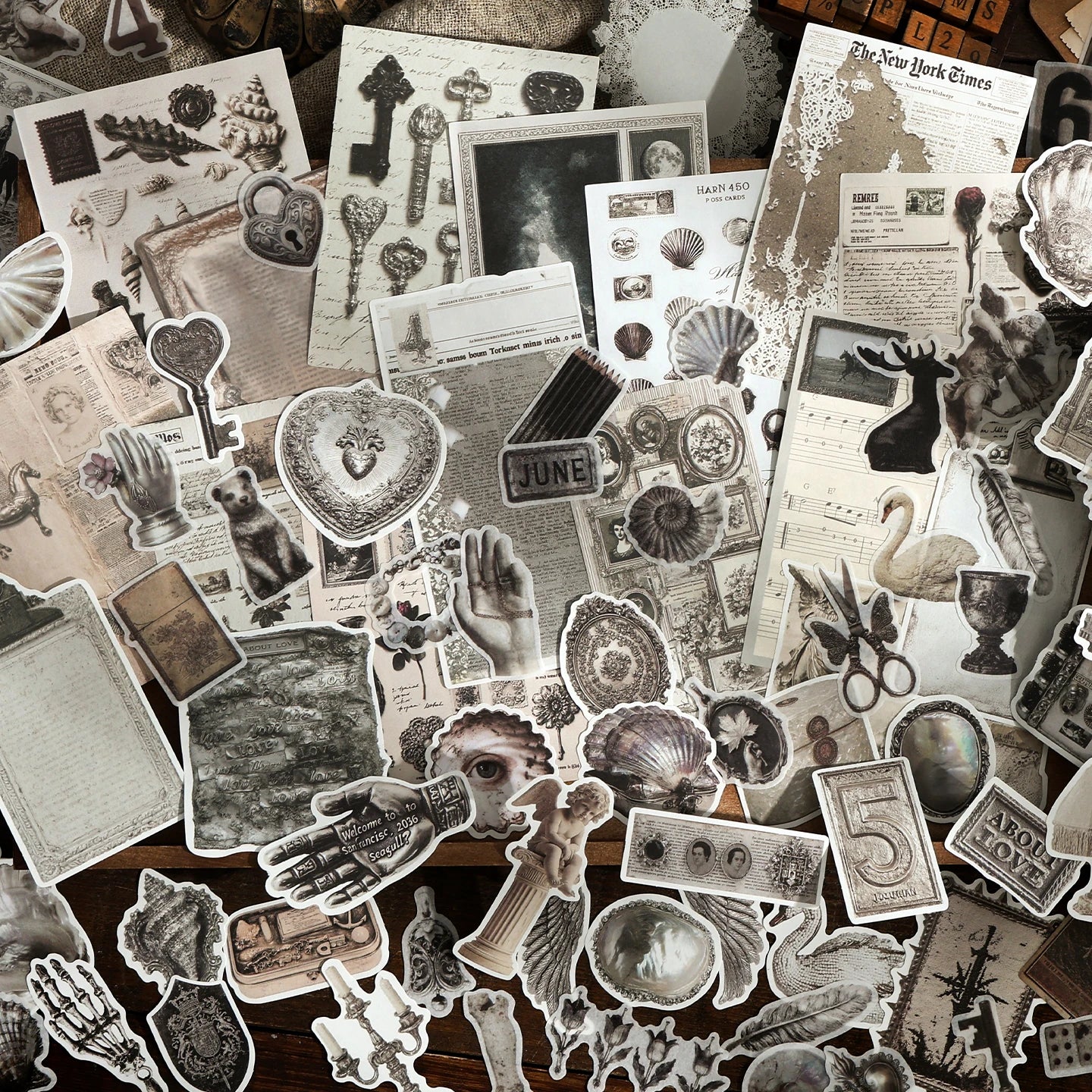 TIANZI Vintage Painting Accessories Stickers Pack Tie Bag Material for Comic Exhibitions DIY Decorations Background Art Supplies Qme