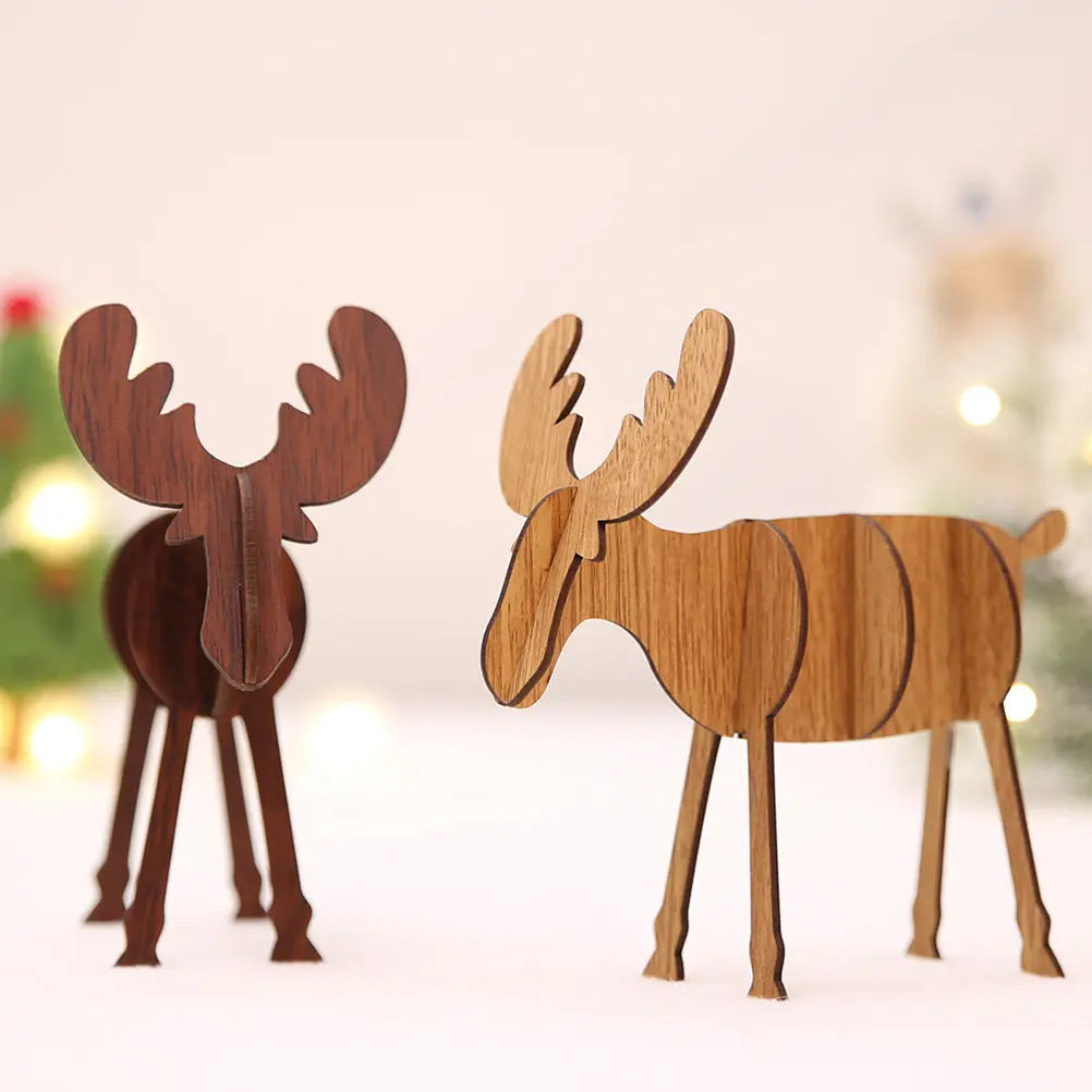 Vintage-Style Standing Cartoon Deer Christmas Decoration Prop Wooden Simulation Elk Ornament for Living Room Bedroom Door Wall Qme