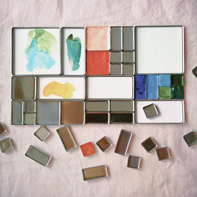 Watercolor Box Packaging Grid Travel Magnetic Aluminum Palette Qme