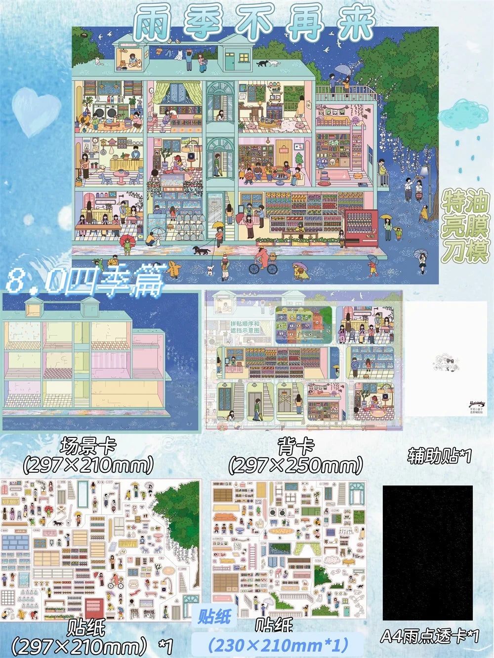 Taro Puree Mini Boxes Series 3D Miniature Scene Stickers Layered Diorama Decals for Journal Scrapbooking Craft DIY Stress Relief Qme