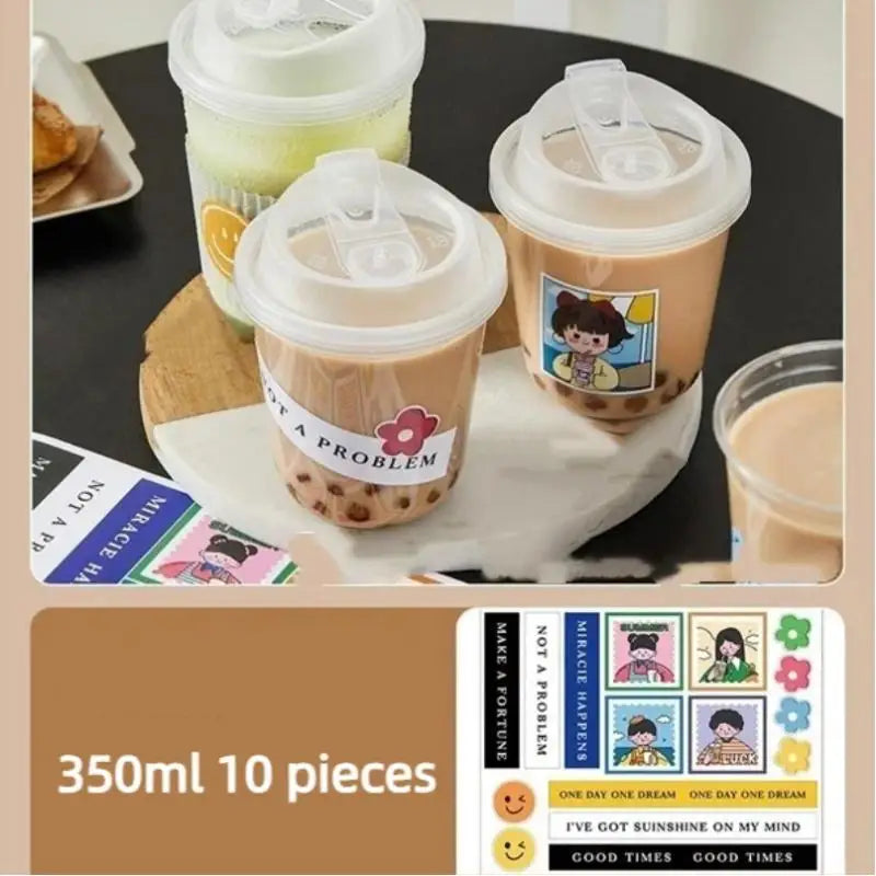 U-shaped Disposable Cups Transparent Coffee Lids Drink Milk Tea Qme A7