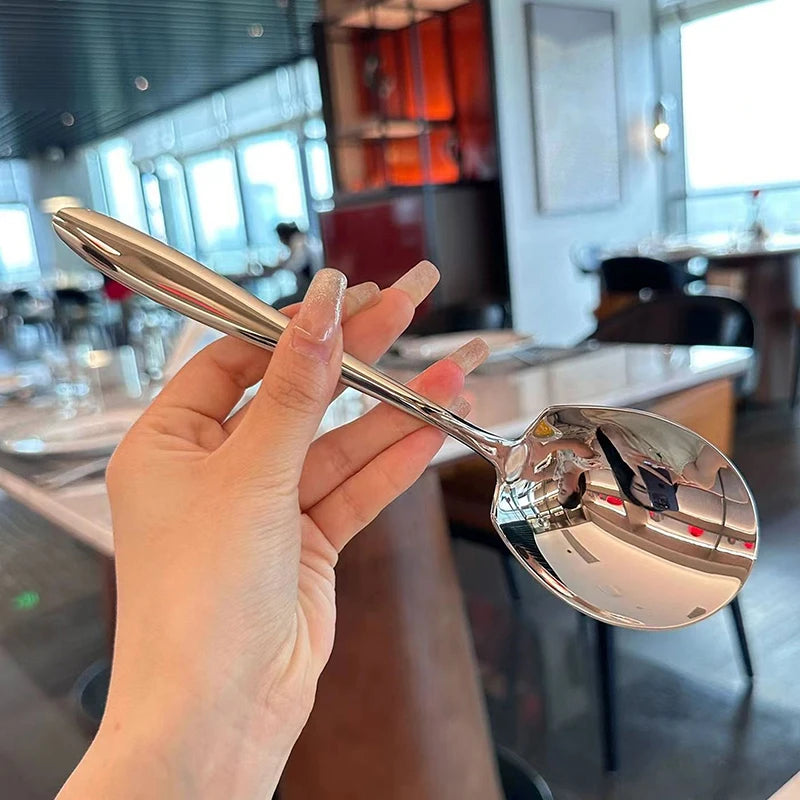 1Pc Stainless Steel Big Head Round Spoon Net Red Golden Long Handle Dinner Stirring Dessert Spoon Kitchen Accessories Gadget. Qme