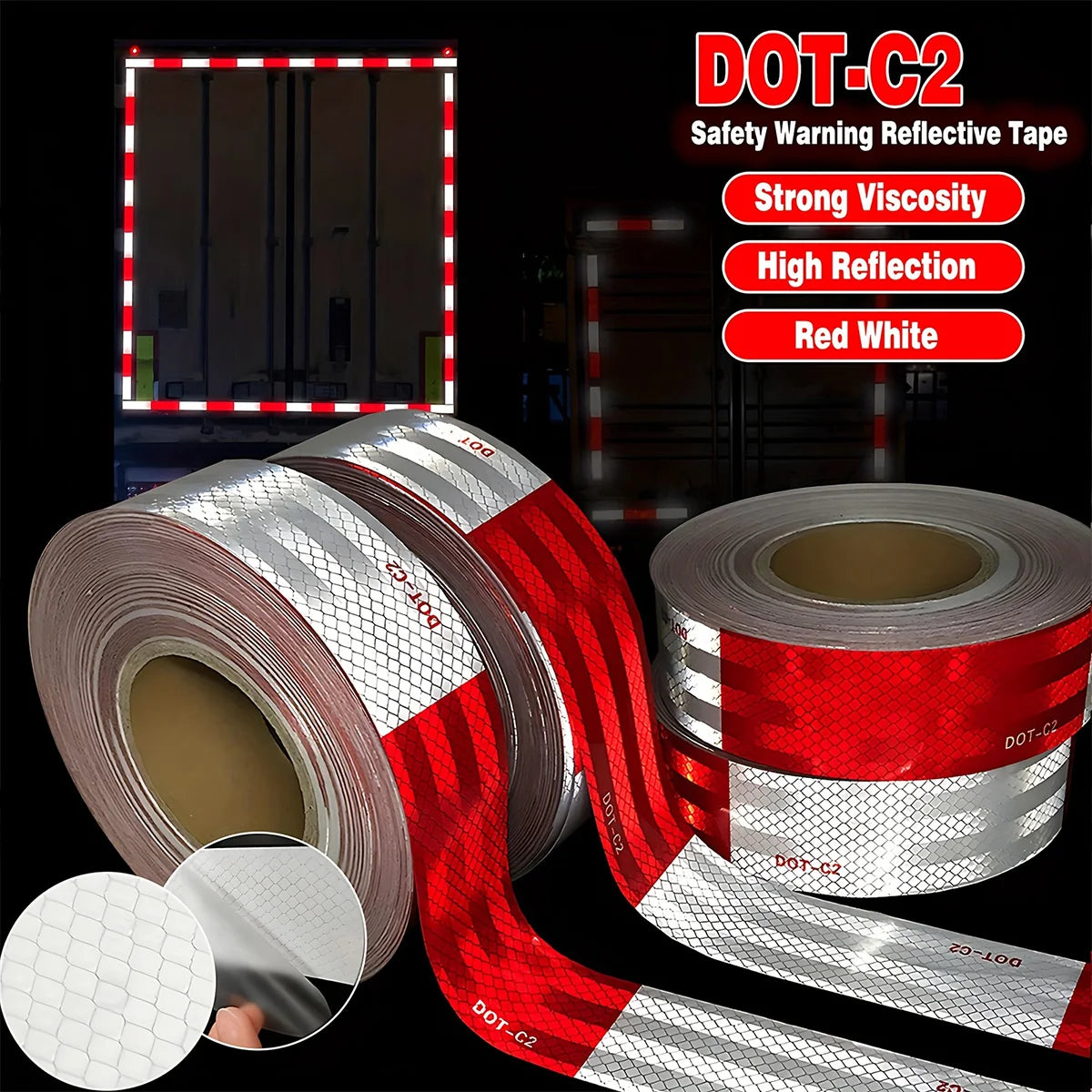 Reflective Safety Tape DOT-C2 Waterproof Adhesive Conspicuity Tape for Trailer, Outdoor, Cars, Trucks Qme