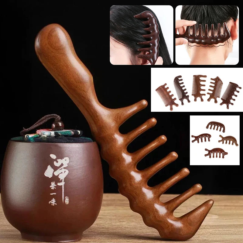 Natural Sandalwood Hair Combs Anti-static Wooden Comb Massager Tooth Qme
