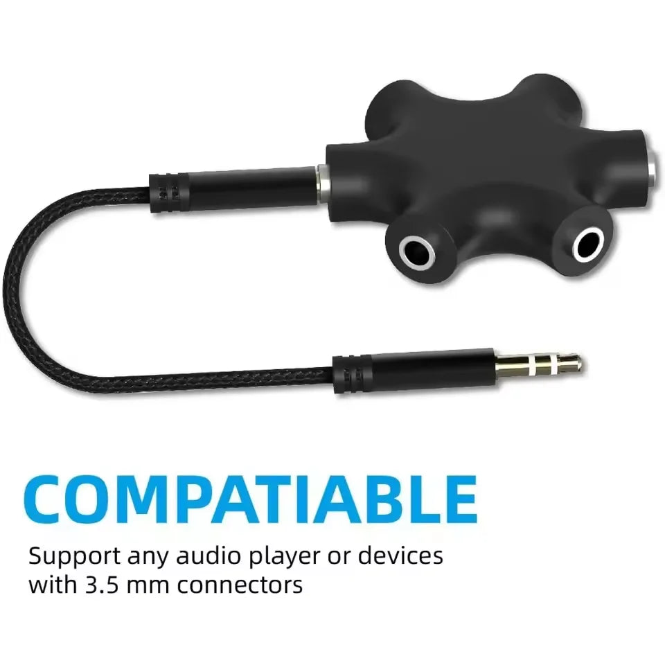 5-Jack Female Connector Adapter 3.5mm Multi Headphone Audio Splitter with 3.5mm Stereo Cable 20cm Digital Audio Video Cables Qme