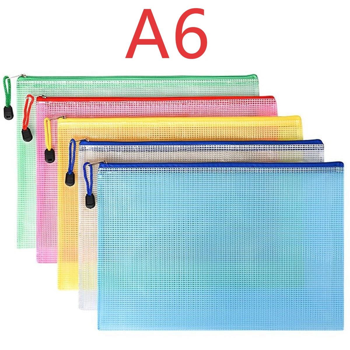 5PCS Stationery Storage Folder File Mesh Zipper Pouch A4/A5/A6 Document Bag Zip File Folders School Office Supplies Qme A6