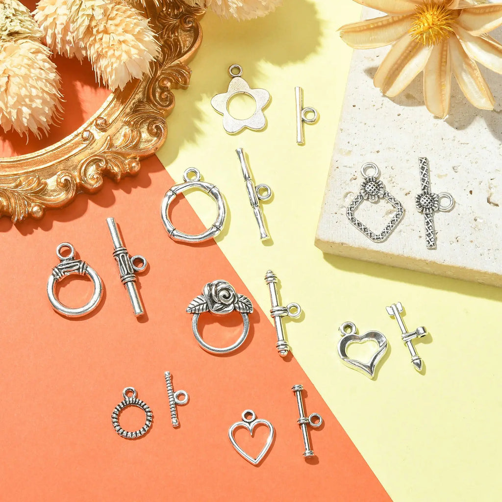 80 Set 8 Styles Tibetan Style Toggle Clasps Vintage OT End Clasps Closure Antique Silver Clasps for Jewelry Making Crafting Qme