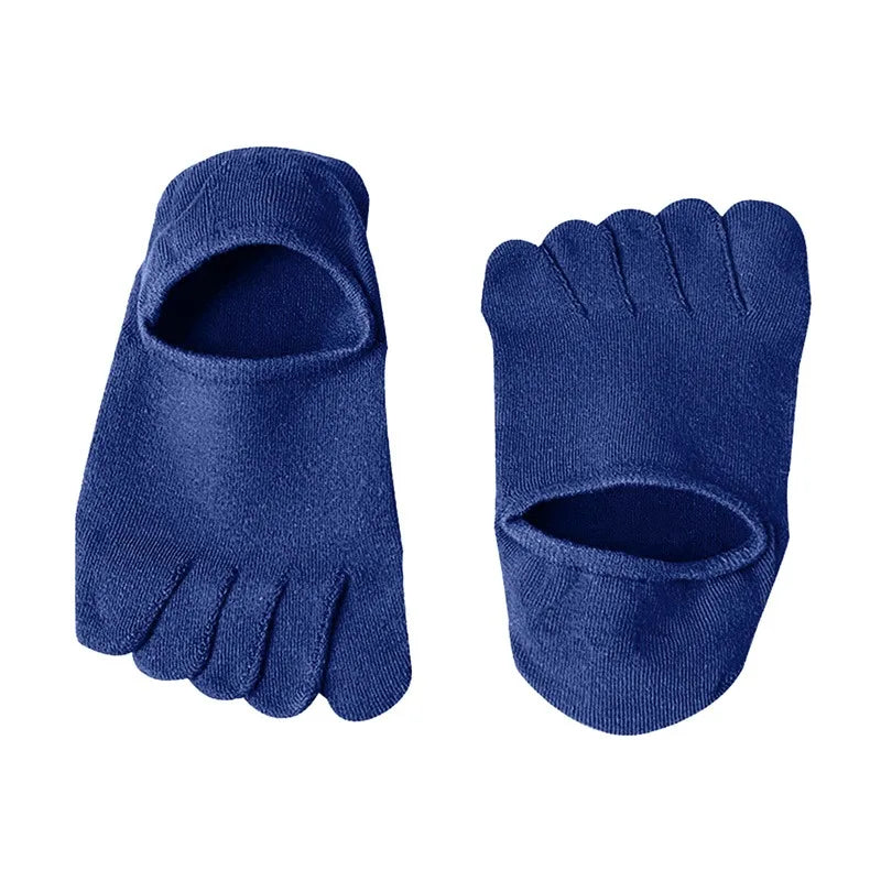 2025 Man Slipper Toe Socks Mesh Hollow No Show Ankle Short Socks Sports Sweat-Absorbing Cotton Breathable Five Finger Boat Socks Qme Blue