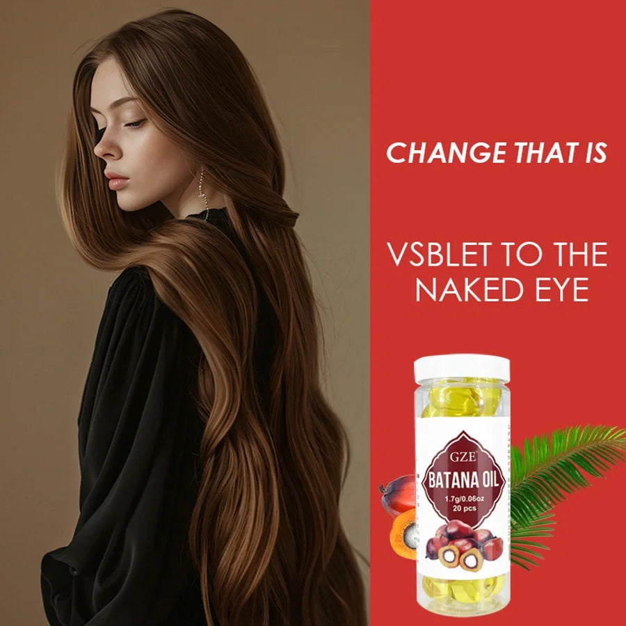 GZE Hair Batana Oil Capsule - Cold Pressed & Unrefined Oil for Hair, Strengthens Hair, Dry Damaged & Thin Hair - 20 Capsules Qme