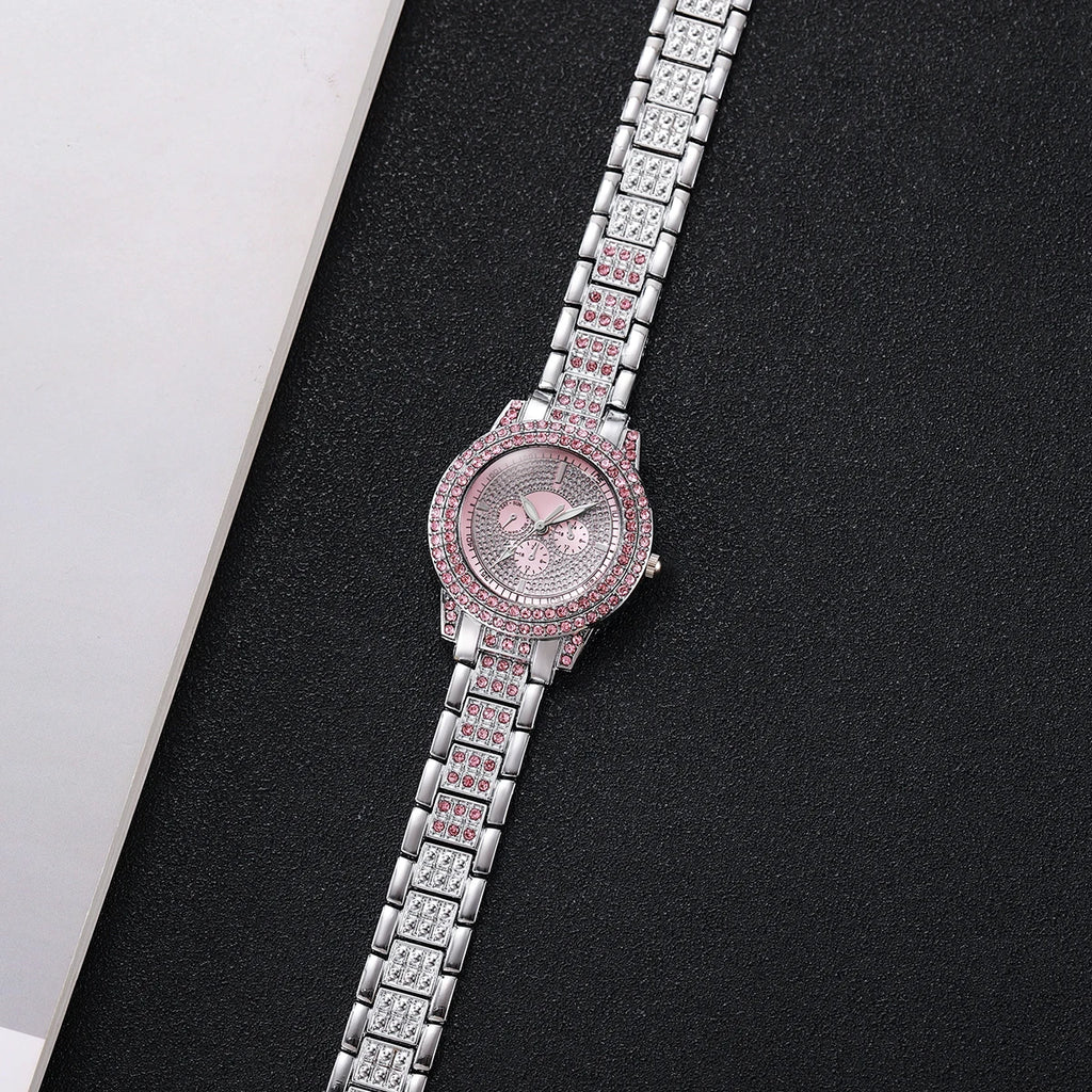 1/3PCS Luxury Rhinestone Women Watch Diamond Jewelry Set Elegant Steel Ladies Quartz Wristwatch Reloj Mujer（Without Box） Qme