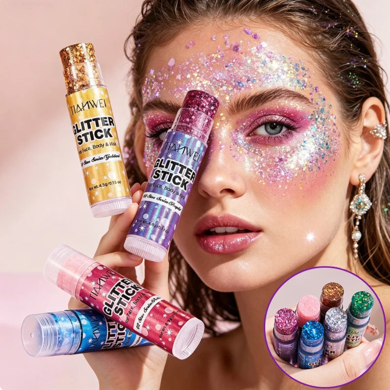 6-Pack Glitter Stick Sequin Gel Face Waterproof Sweat Proof Qme