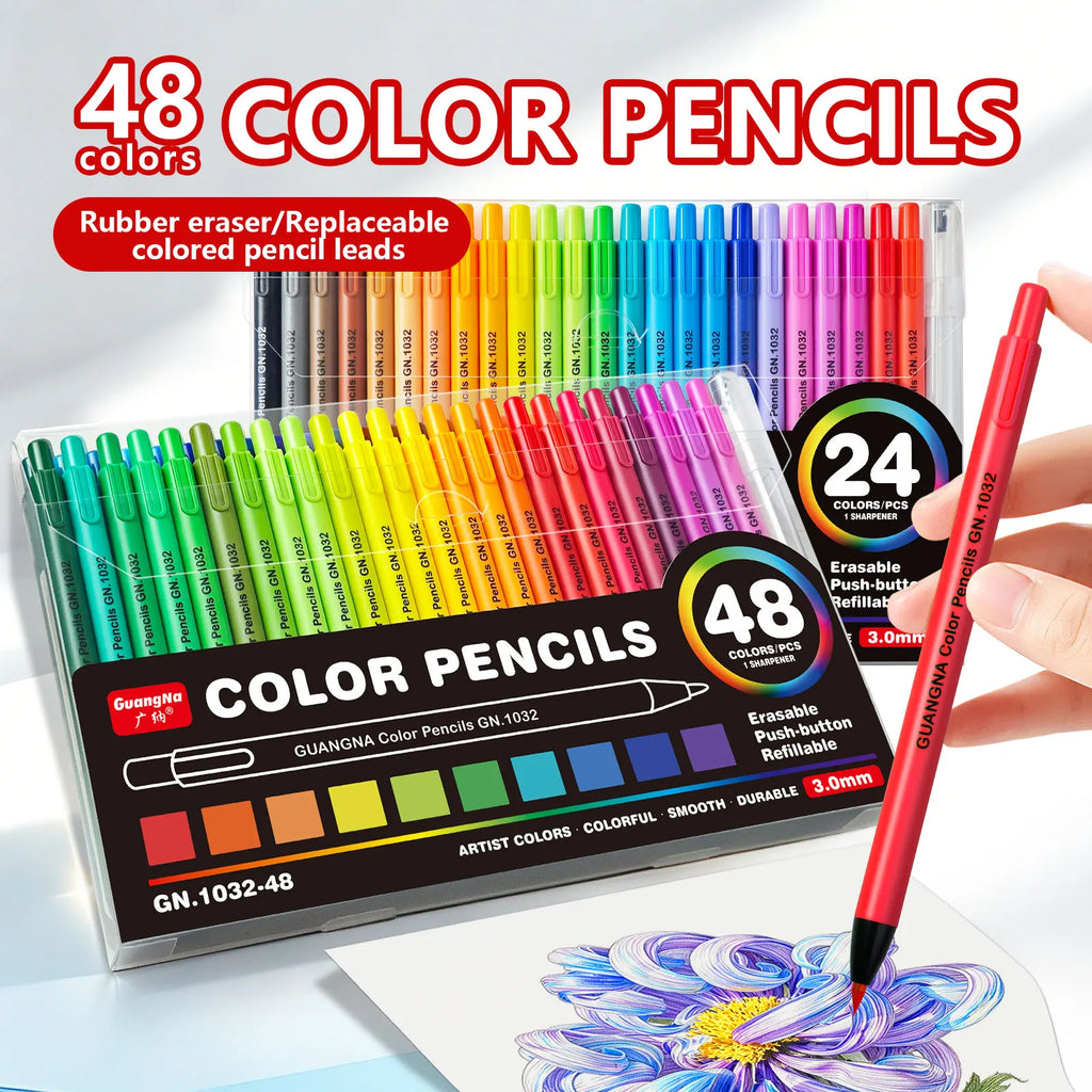 GN 24/48 Colors Retractable Erasable Colored Pencils Set Student Drawing Pencils for Coloring Classroom DIY Art Craft Supplies Qme