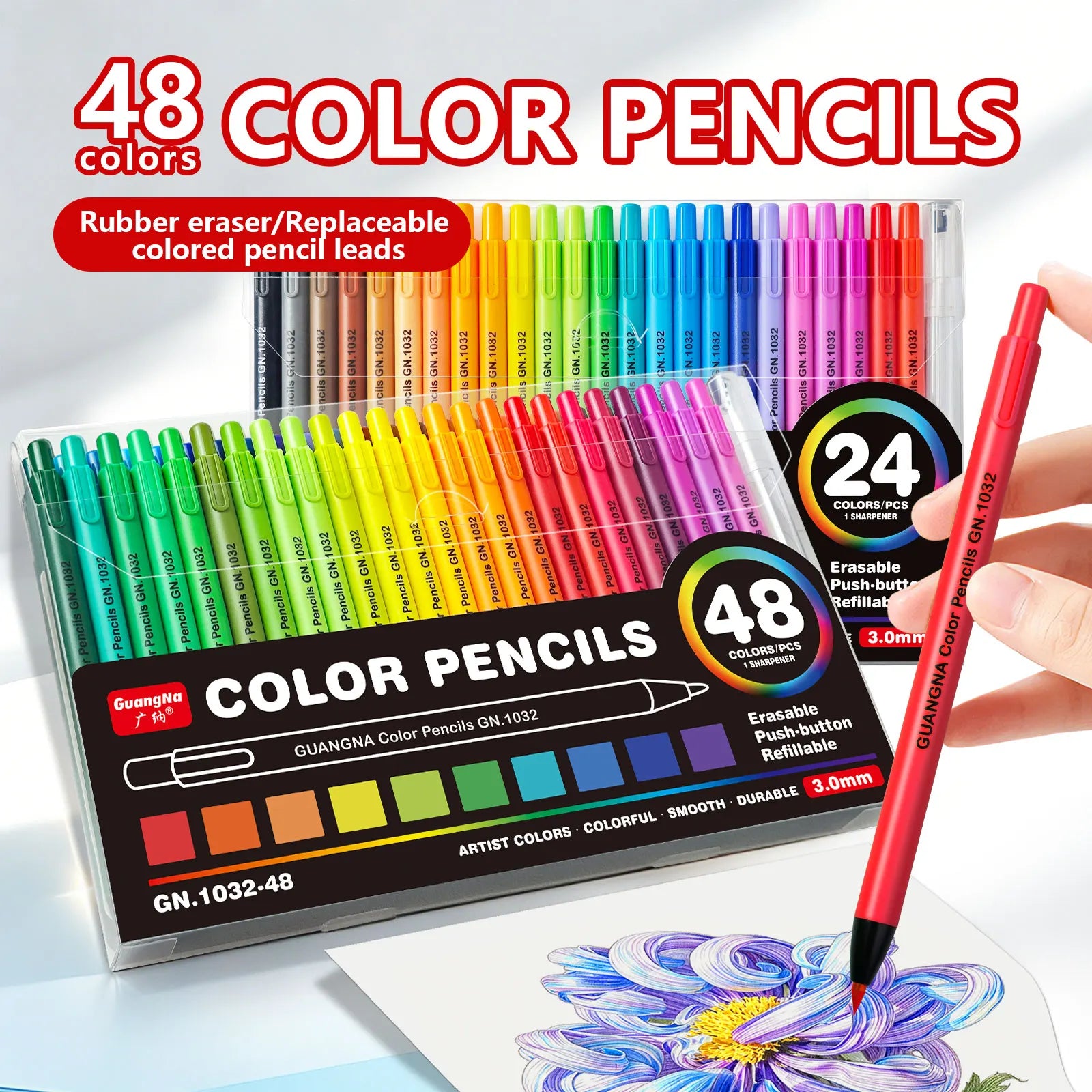 GN 24/48 Colors Retractable Erasable Colored Pencils Set Student Drawing Pencils for Coloring Classroom DIY Art Craft Supplies Qme