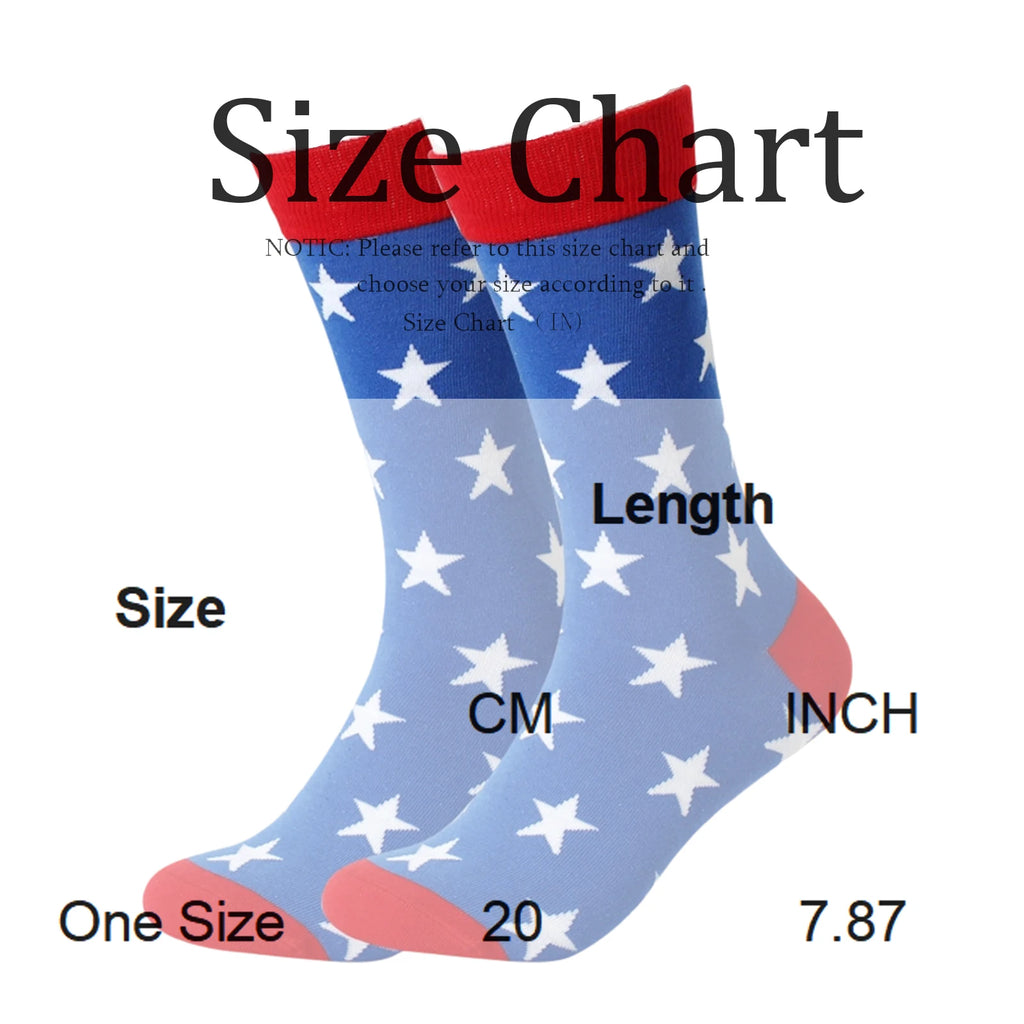 Men's American Independence Day Theme Mid-length Socks Color Blocked Striped Casual and Versatile Elastic Cotton Middle Socks Qme