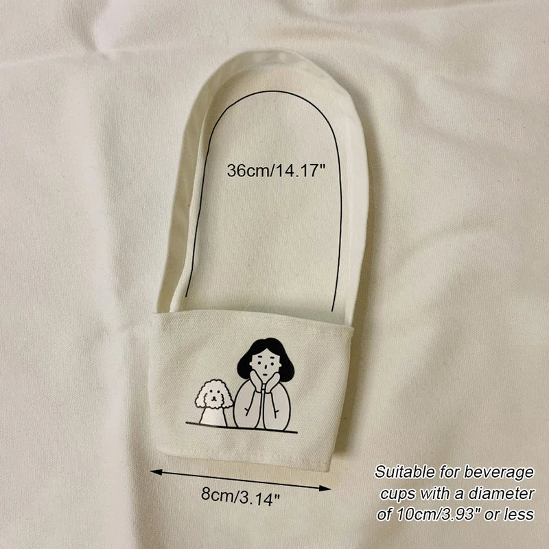 1Pc Portable Water Bottle Holder Carry Bag Coffee Cup Storage Sleeve Cover Canvas Printing Milk Tea Set Drinking Bottle Strap. Qme